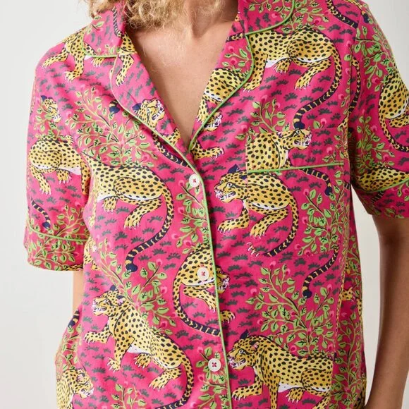 NWT $148 PRINTFRESH Hot Pink Organic Cotton Short PJ Set Bagheera Print Sz 4X - Picture 4 of 8